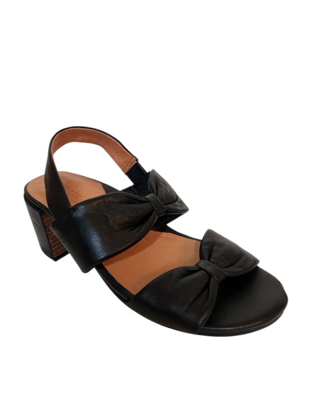 Gentle Souls Charlene Two Knot Heeled Slingback Black Leather Sandals Size 6M